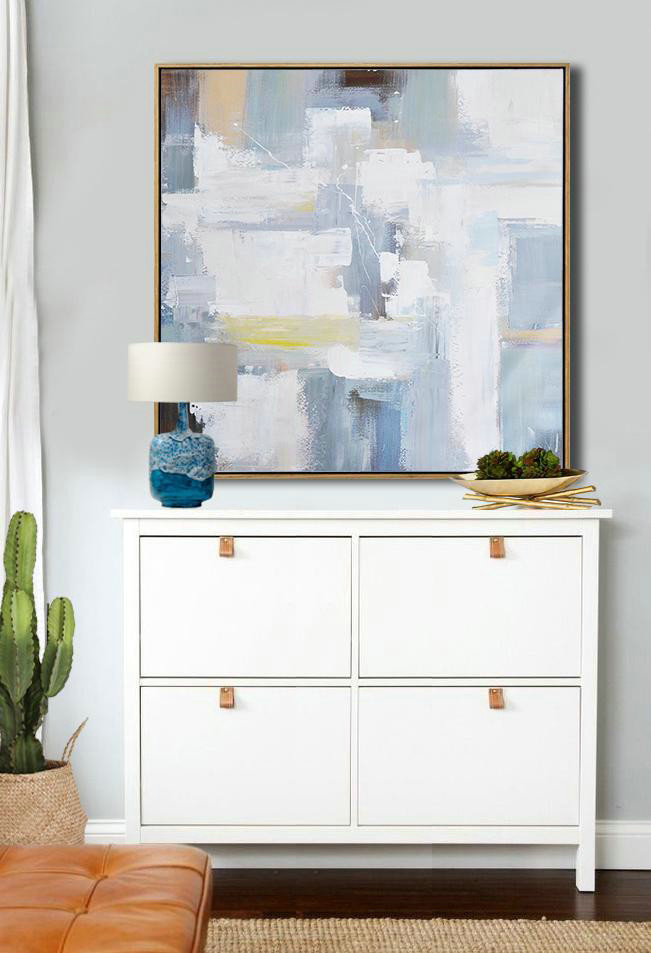 Abstract Painting Extra Large Canvas Art,Oversized Palette Knife Contemporary Art,Contemporary Artwork,Grey,White,Blue,Yellow.etc